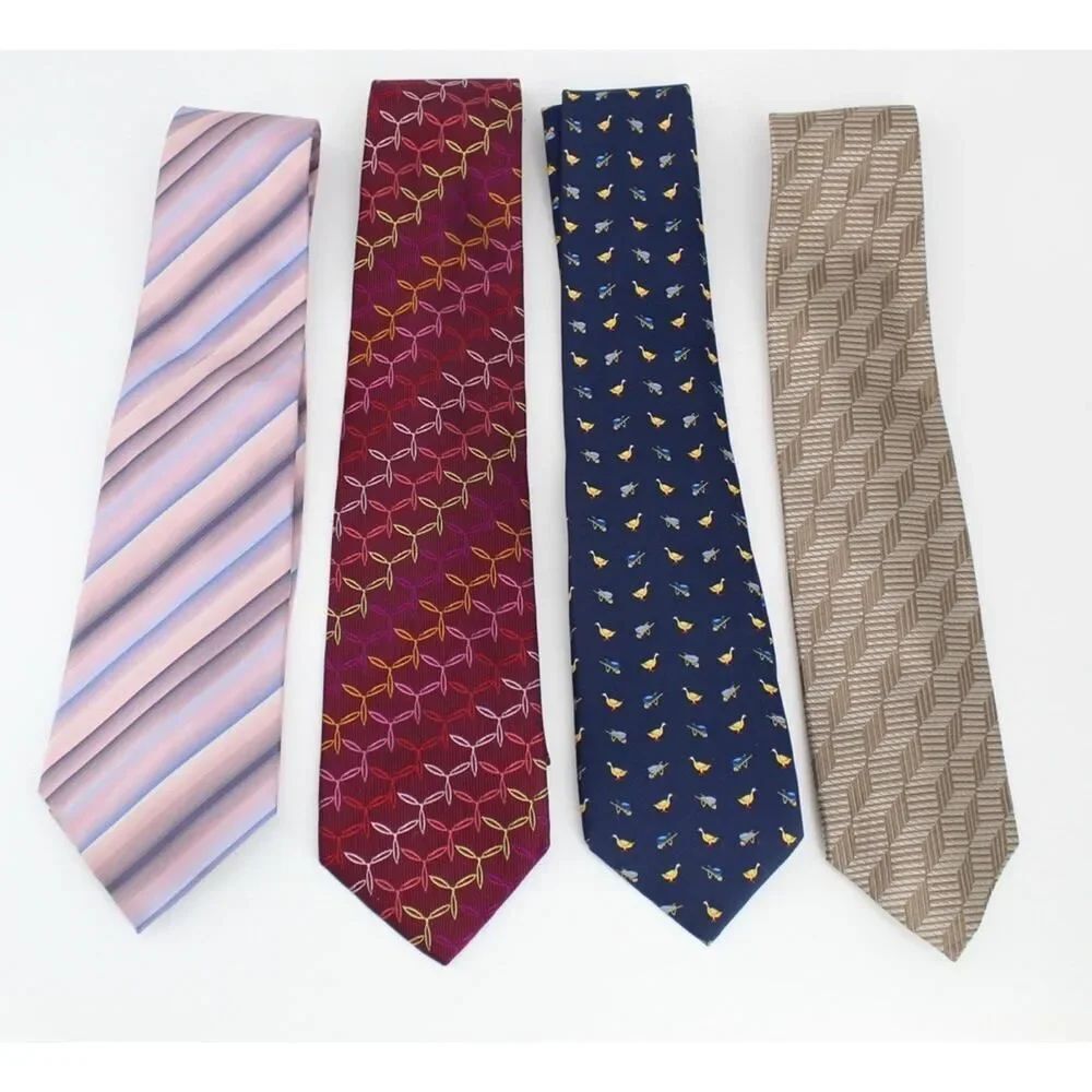 4pc Mens 100% Silk Tie Lot Van Heusen Rykiel Homme Villa Bolgheri Platinum Birds